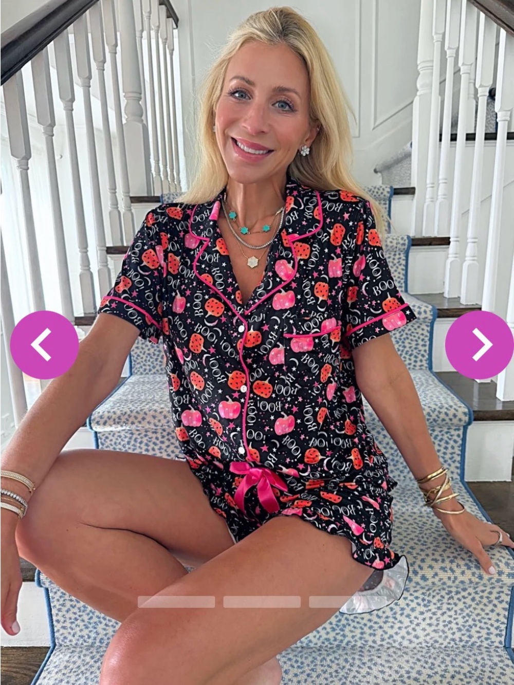 Woven Short Pajama Set in Black with Pink & Orange Pumpkin Print 🎃